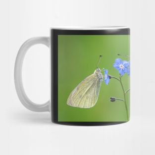 Two Small White Butterflies on a Forget-me-not Flower Mug